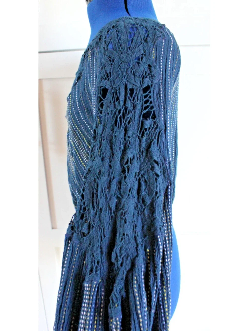 Free People Floating Memories Blouse Navy Lace Balloon Sleeve Boho Top XS